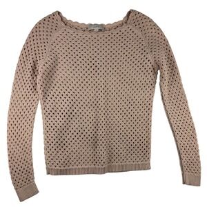 LOFT Sweater Womens M Beige Crochet Light Knit Long‎ Sleeve Feminine